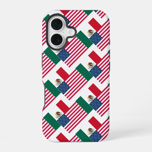 Coque iPhone 16 Drapeaux mexicains et américains Conception d'un b (Verso)