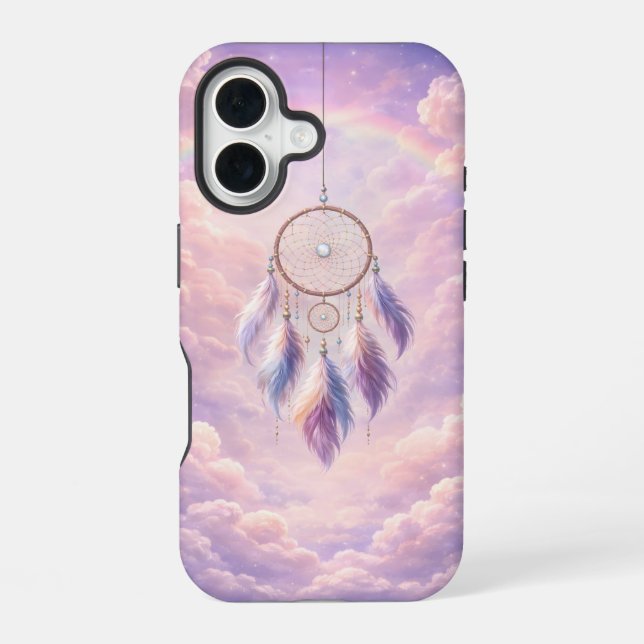 Coque iPhone 16 Dreamcatcher with Feathers and Clouds (Verso)