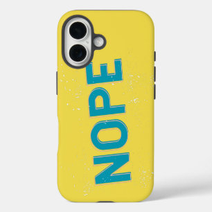 Coque iPhone 16 Drôle Nope Typographie Turquoise bleu et jaune