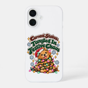 Coque iPhone 16 Drôles de lumières de Noël pour chien Sarcasme d'h