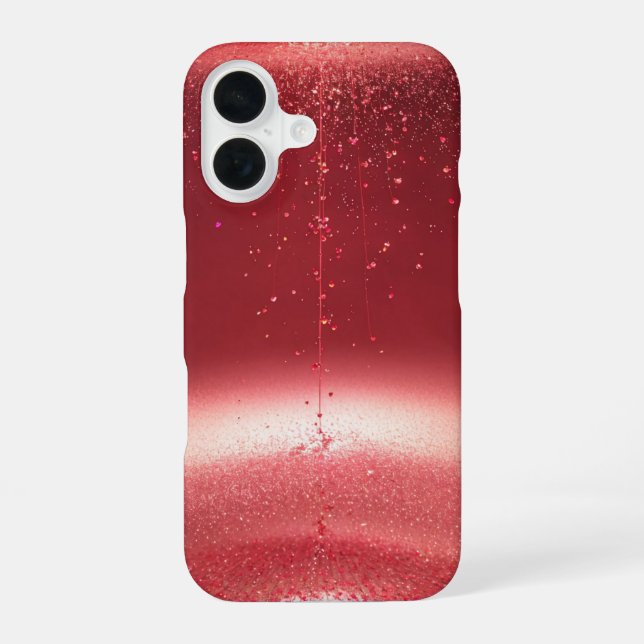 Coque iPhone 16 Drops of Passion Red Glitter Heart Art Phone Case (Verso)