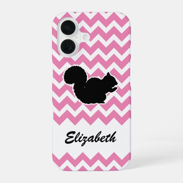 Coque iPhone 16 Écureuil avec Motif Chevron (Verso)