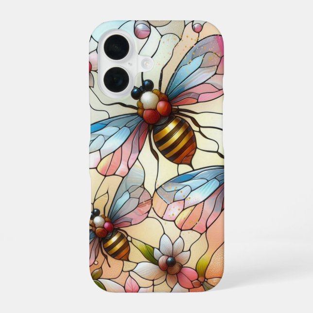 Coque iPhone 16 Effet de vitrail aux abeilles   (Verso)