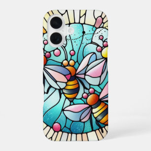 Coque iPhone 16 Effet de vitrail aux abeilles charmantes
