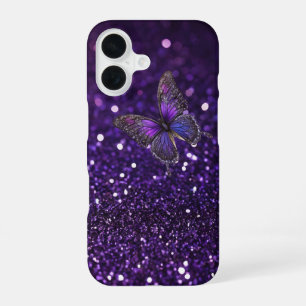 Coque iPhone 16 Élégance Envoûtante : Le Papillon Étincelle Violet
