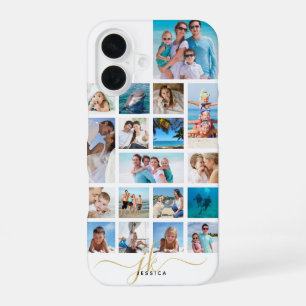 Coque iPhone 16 Élégant 18 Photo Collage Script Monogramme Nom
