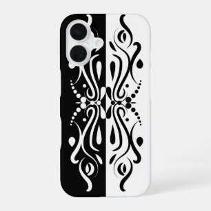 Coque iPhone 16 Élégant Abstrait Noir et Blanc de Style Harlequin