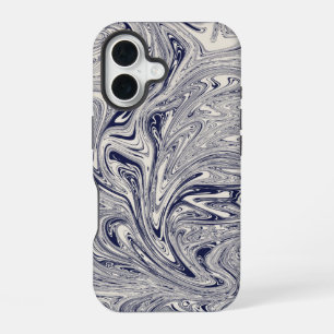 Coque iPhone 16 Elégant bleu et Marbre blanc spiral
