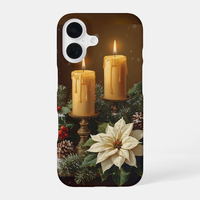 Coque iPhone 16 Elegant candle Christmas holly pine warm festive  (Verso)