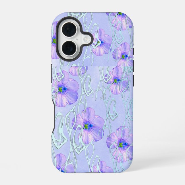 Coque iPhone 16 Élégant casque de téléphone à fleurs violettes - A (Verso)