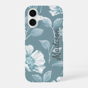 Coque iPhone 16 Élégant Étui de Téléphone Floral avec Nom
