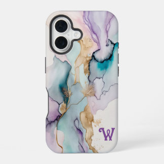 Coque iPhone 16 Élégant Étui iPhone 16 Violet et Turquoise