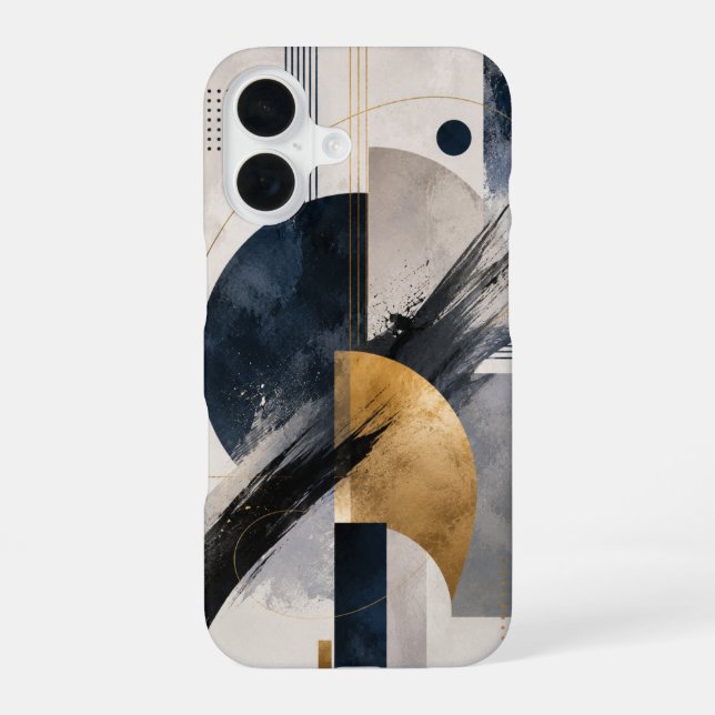 Coque iPhone 16 Élégant Étui Téléphone Abstrait Navy Or (Verso)