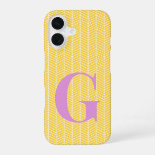 Coque iPhone 16 Élégant Herringbone jaune Chevron ZigZag Monogramm