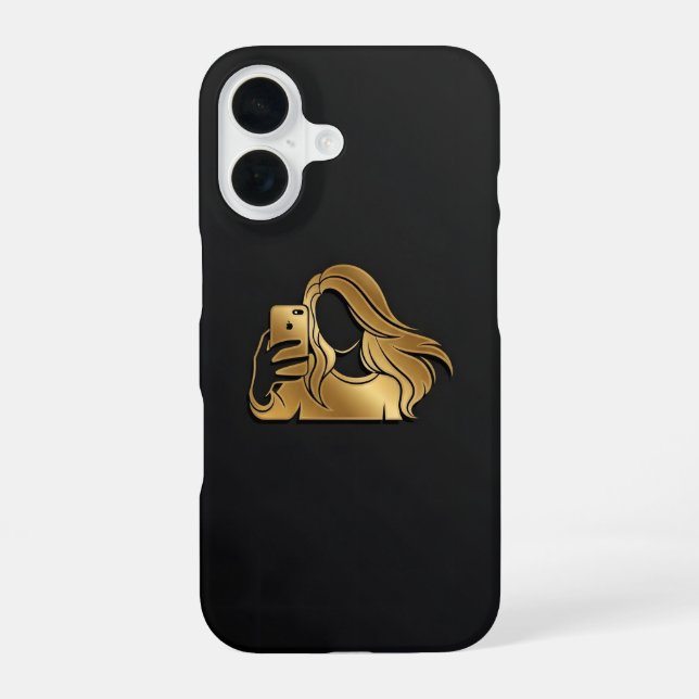Coque iPhone 16 Elegant Metallic Gold Silhouette Selfie Girl (Verso)
