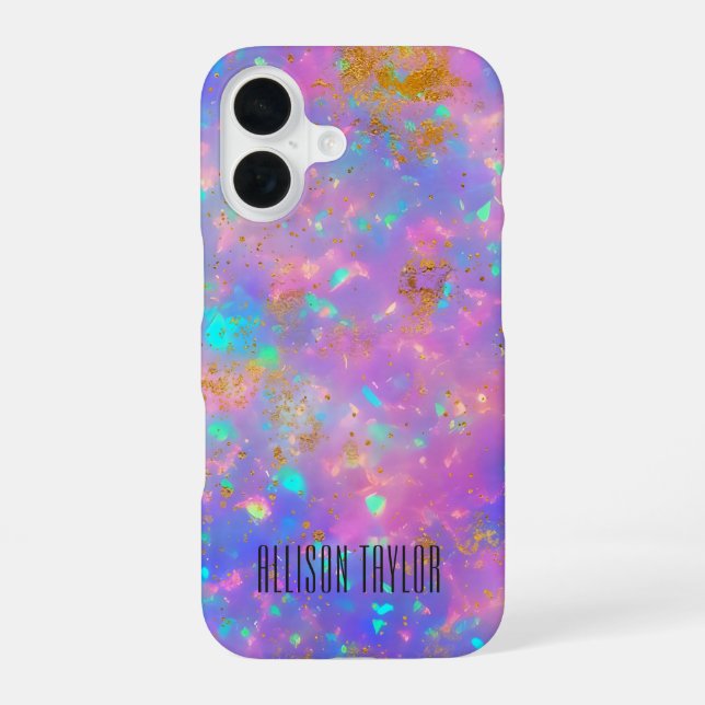 Coque iPhone 16 Élégant Moderne Abstrait Opale de Feu Nom Personna (Verso)