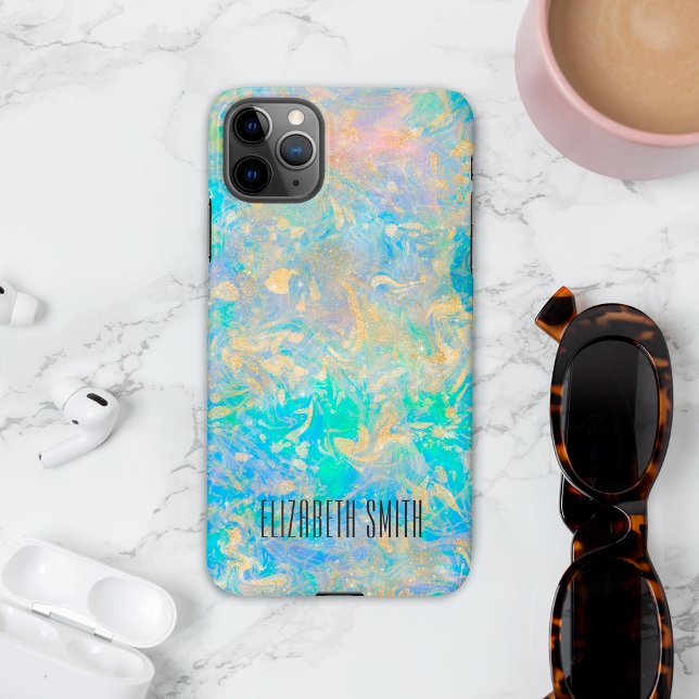Coque iPhone 16 Élégant Moderne Abstrait Or Feu Opale Nom Personna (Créateur téléchargé)