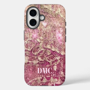 Coque iPhone 16 Élégant monogramme rose gold dégradé de rose