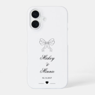 Coque iPhone 16 Élégant Nœud & Cœur Design Personnalisé Mariage