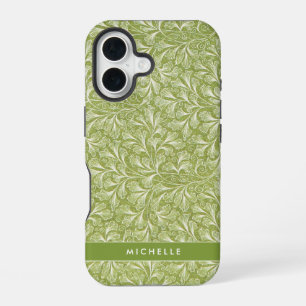 Coque iPhone 16 Élégant Nom Personnalisé Botanique Vert