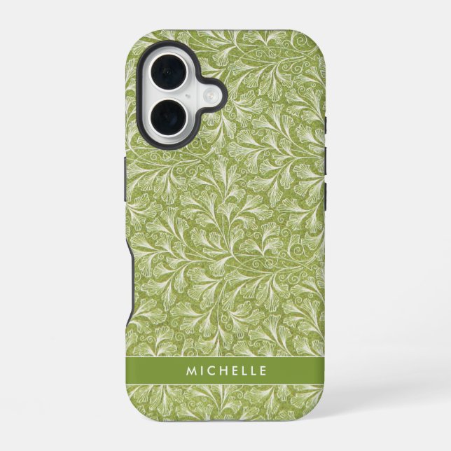 Coque iPhone 16 Élégant Nom Personnalisé Botanique Vert (Verso)