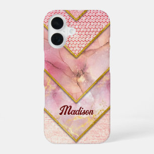 Coque iPhone 16 Elégant rose en or girly géométrique Coque-Mate iP