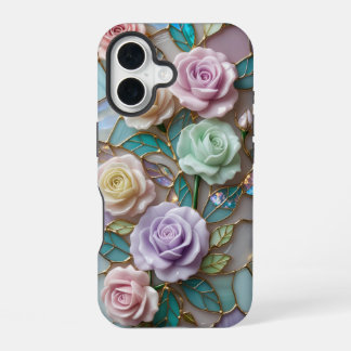 Coque iPhone 16 Élégant Rose en verre feutré aux teintes pastel