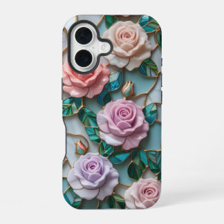 Coque iPhone 16 Élégant Rose en verre teint Motif avec pâte douce
