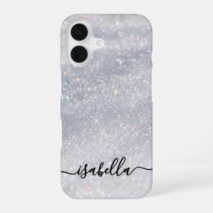 Coque iPhone 16 Élégant script de Parties scintillant en argent