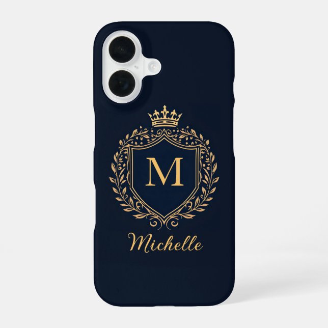 Coque iPhone 16 Élégant script Monogramme Luxe Noir Or   (Verso)