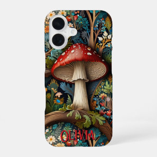 Coque iPhone 16 Élégante forêt de champignons bohème vintage