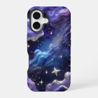 Coque iPhone 16 Elégante Galaxie bleue et violette avec Cl chatoya