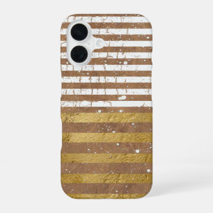 Coque iPhone 16 Elégante Grille Or & Blanc