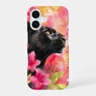 Coque iPhone 16 Élégante panthère noire florale sauvage florissant
