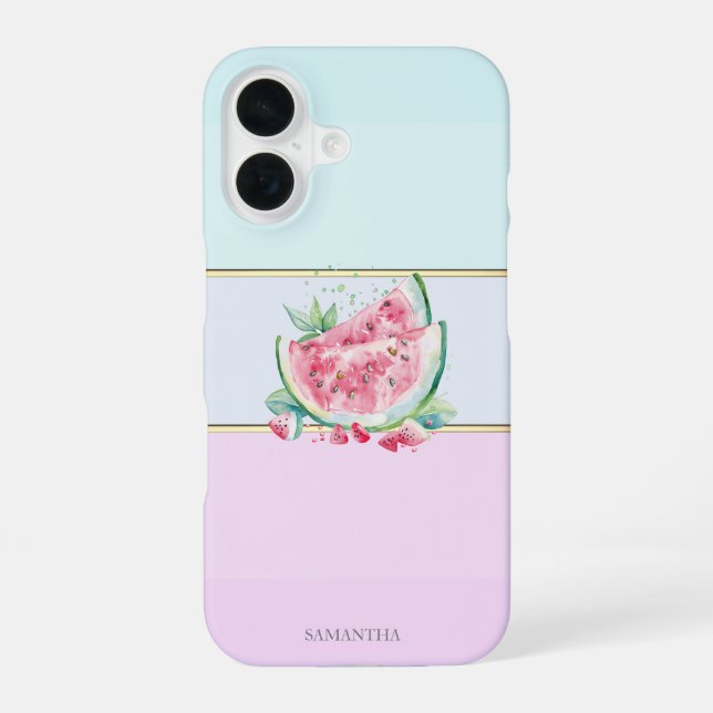 Coque iPhone 16 Élégante pastèque rayée moderne (Verso)