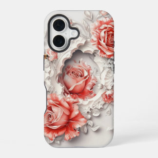 Coque iPhone 16 Élégantes roses 3D, abeilles et beauté botanique
