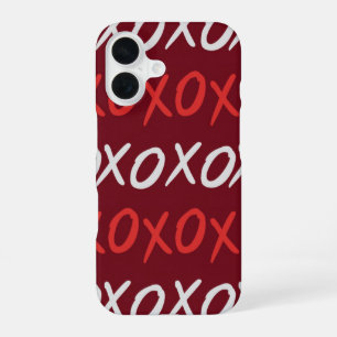 Coque iPhone 16 Élégants baisers et câlins XOXO bordeaux