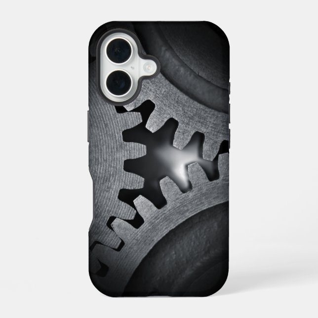 Coque iPhone 16 Éléments mécaniques Steampunk engrenages imbriqués (Verso)