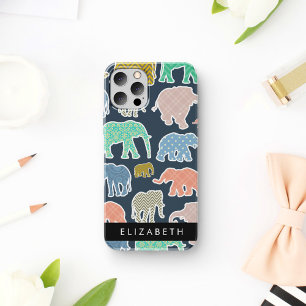 Coque iPhone 16 Éléphants Colorés, Motif Éléphant, Votre Nom