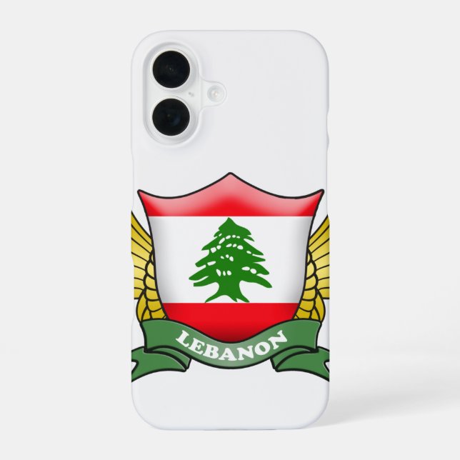 Coque iPhone 16 Emblème du drapeau du Liban (Verso)