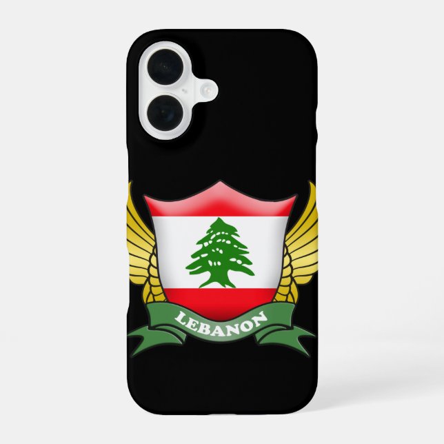 Coque iPhone 16 Emblème du drapeau du Liban (Verso)