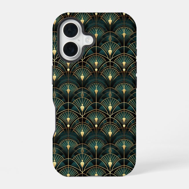 Coque iPhone 16 Emerald et Gold Art Déco (Verso)