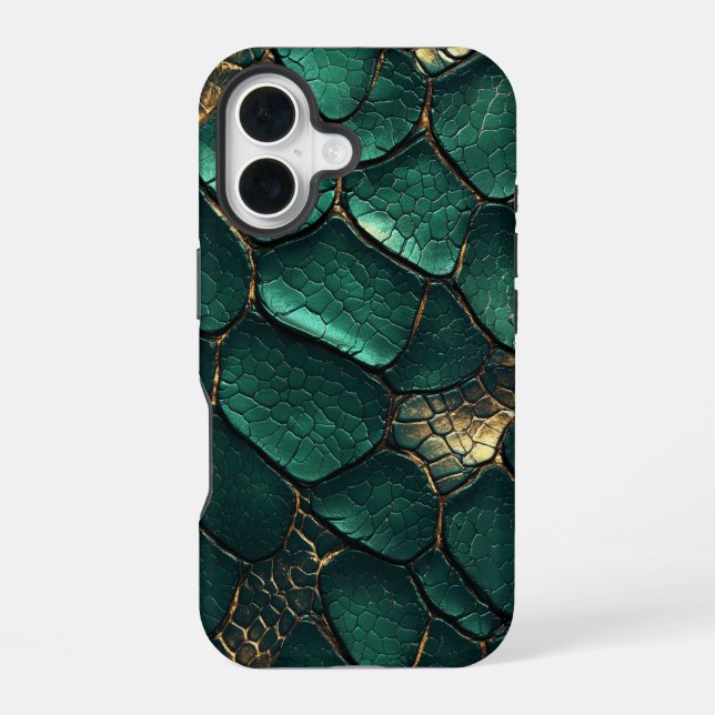 Coque iPhone 16 Émeraude Serpent Snakeskin (Verso)