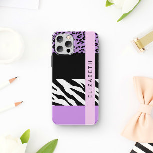 Coque iPhone 16 Empreinte de léopard, Zebra Print, Purple, Votre n