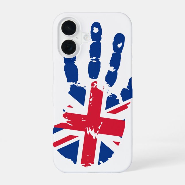 Coque iPhone 16 Empreinte de main Drapeau Royaume-Uni (Verso)