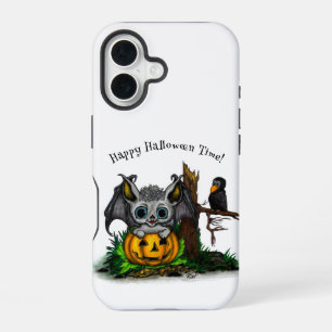 Coque iPhone 16 En attente d'Halloween, Bat mignonne et Corbeau