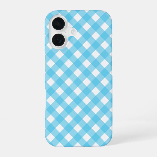 Coque iPhone 16 En vichy bleu cérusé clair (Verso)