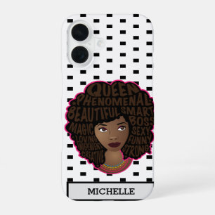 Coque iPhone 16 Encourageant les femmes noires, pois noirs et blan