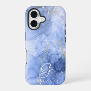 Coque iPhone 16 Encre à alcool aquarelle bleu azur personnalisable