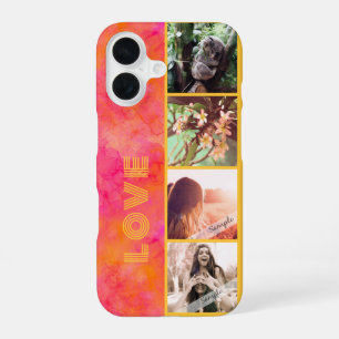 Coque iPhone 16 Encre aquarelle rose personnalisée 4 photos collag